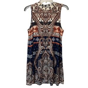 O Neill Womens Mock Neck Sleeveless Paisley Print Mini Dress M Y2K